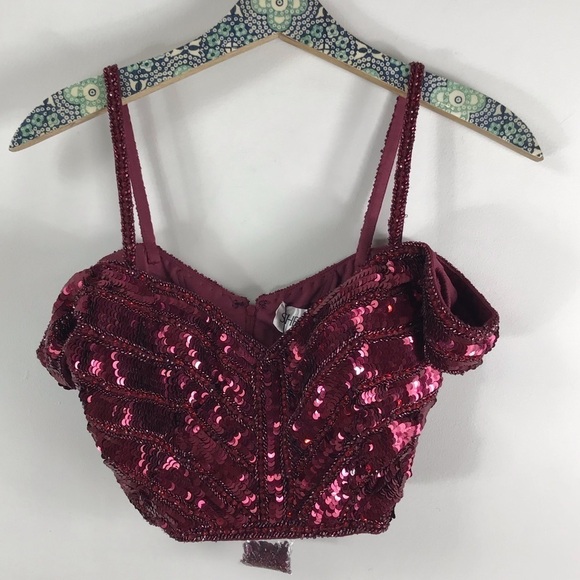 SHERRI HILL 51934 Burgundy Sequin Two Piece Formal Gown Size 2 - Picture 5 of 13